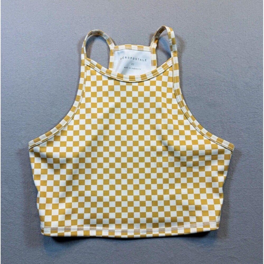 Aéropostale Women's XS Tan/White Check cropped tank